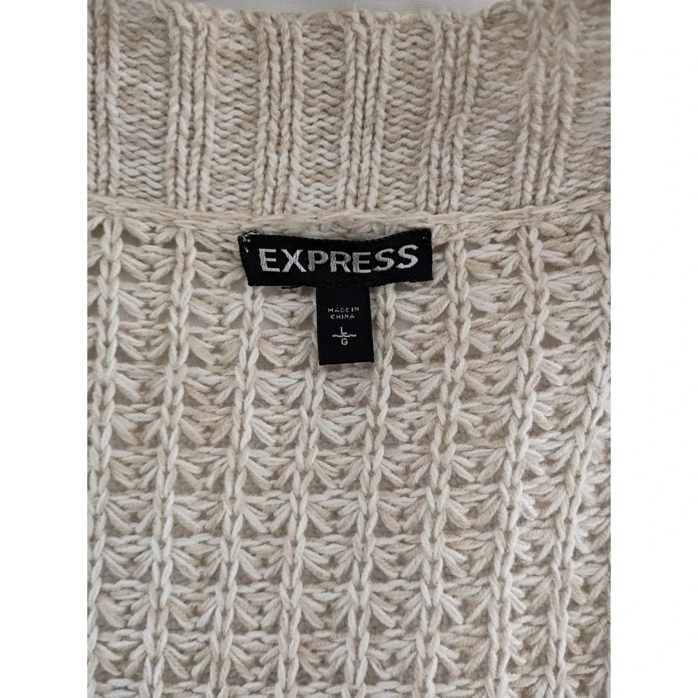 EXPRESS Beige COTTON BLEND Cardigan L Grandmacore Coastal‎ Grandmother Knit
